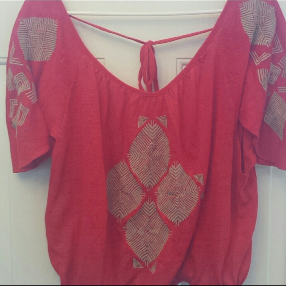 Free People red short sleeve boho top XS